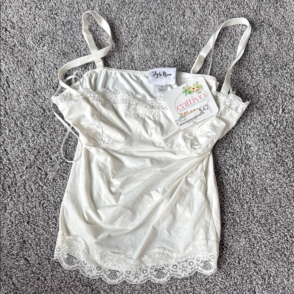 Cattivo Cream Lace Trim Cami Top